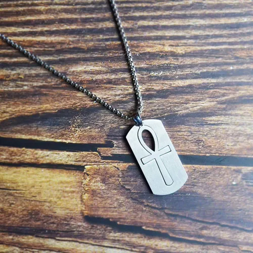 Vista 6 de godcow para hombre colgante de acero inoxidable religioso egipcio Ankh Cruz Dog Tag Vintage collar, cadena de 22inch, acero inoxidable, Plateado