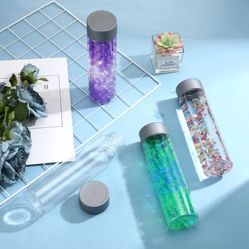 Vista 3 de Hoolerry 16 botellas sensoriales de plástico vacías con tapas, botellas de agua sensoriales de plástico transparente reutilizables