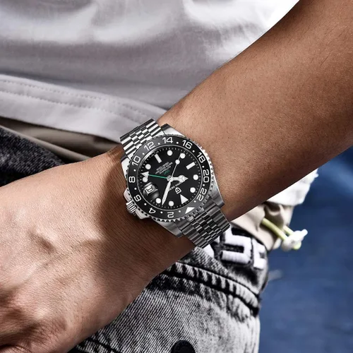 Vista 6 de BY BENYAR Pagani Design Men GMT Automatic Watches-Fashion Stainless Steel Mechanical Watch-Sapphire Glass Lens Watch Men