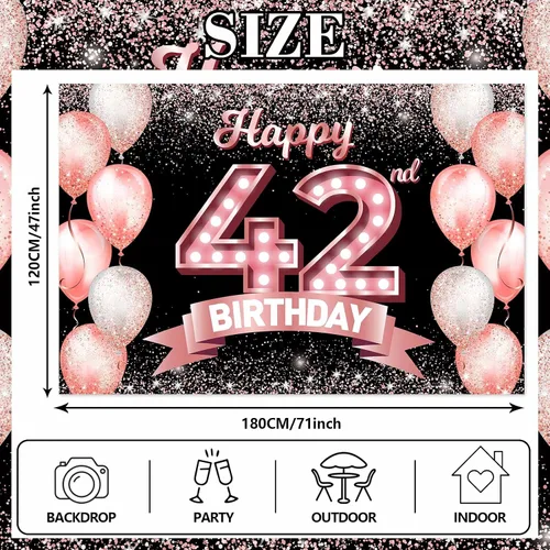 Vista 376 de Cartel de feliz cumpleaños décimo oro rosa, telón de fondo, saludos a 10 años, globos de confeti, decoración temática para niñas de 10 años