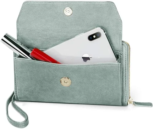 Vista 6 de nuoku Cartera RFID para mujer, bolso cruzado con cremallera alrededor de 2 correas