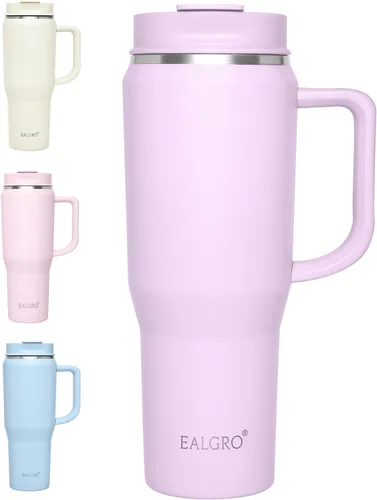 Vista 9 de EALGRO Botella de agua aislada de 40 onzas con popote y asa, frasco de agua deportivo de metal grande, taza de café de viaje de acero inoxidable