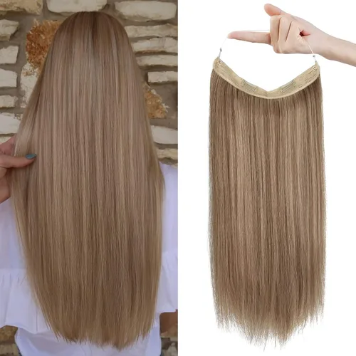 Vista 32 de REECHO - Extensiones de cabello con alambre invisible y con cintillo transparente, tamaño ajustable, clips seguros extraíbles, cabello lacio, diseño