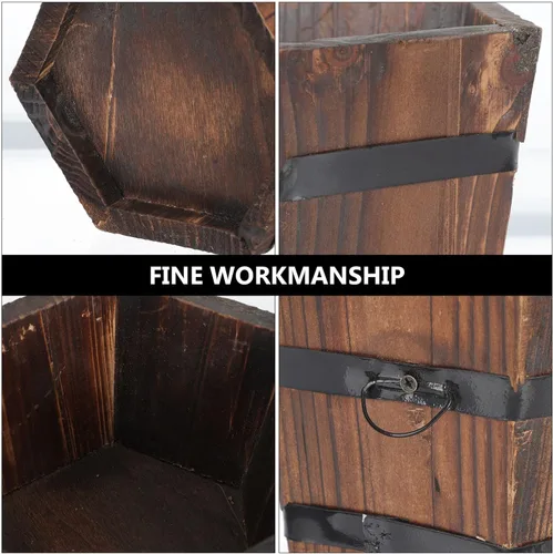 Vista 7 de Cabilock Macetero de barril de whisky de madera, macetas de barril, macetas para decoración interior del hogar, plantas pequeñas