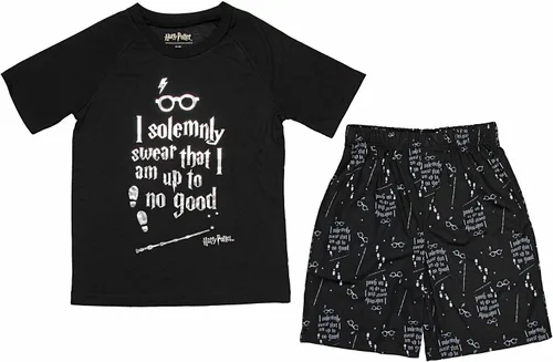 Vista 3 de Harry Potter Intimo - Conjunto de pijama de manga corta para niños grandes Up to No Good Negro
