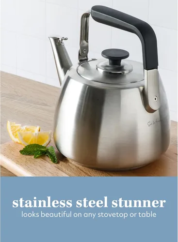 Vista 3 de Sur La Table Kitchen Essentials Tetera Silbadora de Acero Inoxidable Cepillado de Calibre Pesado de 2 Qt - Tetera Duradera para Estufa
