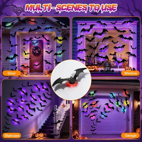 Vista 7 de LUDILO 48P Bats Halloween Decorations + 12P Rechargeable Lights with Remote