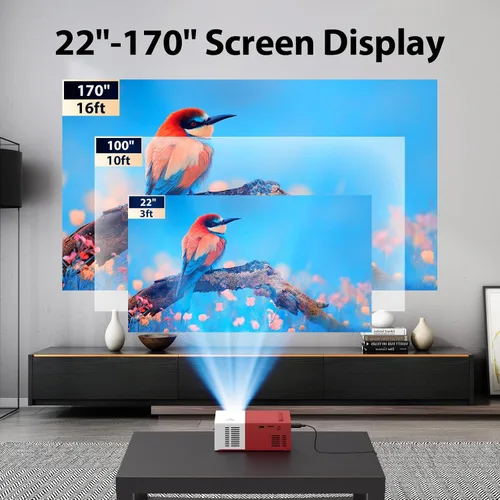 Vista 6 de Proyector con WiFi y Bluetooth, mini proyector portátil 1080P HD 170 pulgadas, proyector de película, proyector para exteriores compatible