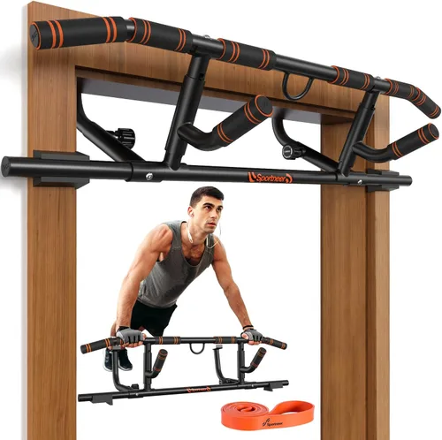 Vista 5 de Sportneer Barra de dominadas para puerta, paquete sin tornillos, con barra de dominadas Sportneer con mango plegable