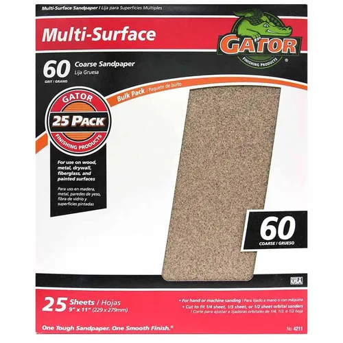 Vista 10 de Gator - Hojas de lijado multisuperficie de 9 x 11 pulgadas, grano 36, paquete de 25