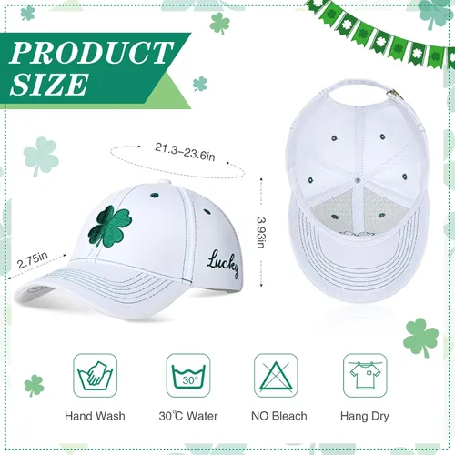 Vista 3 de Tigeen 4 unidades de sombrero de béisbol del día de San Patricio, gorra de béisbol de trébol, sombrero irlandés bordado de trébol, regalos