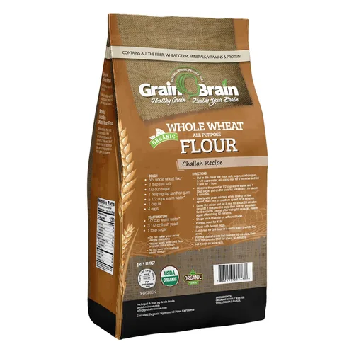 Vista 3 de Grain Brain Harina orgánica de trigo integral para todo uso, sin blanqueador, sin bromato de potasio (80 onzas)