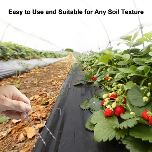 Vista 5 de 50 grapas de estacas de jardín + 50 juntas, grapas de paisaje de césped de 6 pulgadas, pasadores galvanizados en forma de U de calibre 11, pasadores