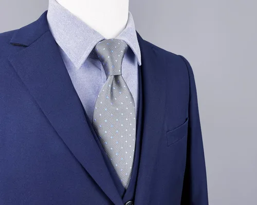 Vista 5 de SHLAX&WING - Corbatas para hombre con lunares grises y azules para negocios de seda