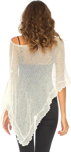 Vista 4 de SHU-SHI Poncho transparente para mujer suéter ligero con volantes