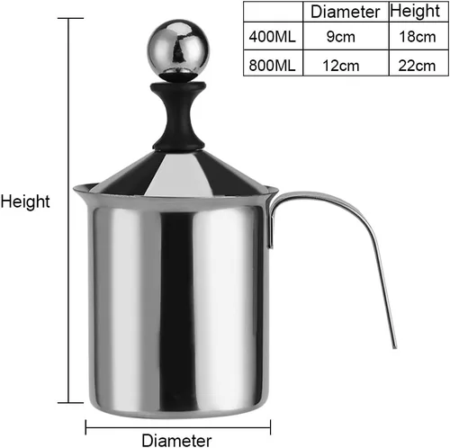 Vista 5 de Espumador de leche, espumador de leche manual de acero inoxidable, jarras de espuma de leche de café de mano, operación manual, con doble pantalla