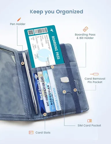 Vista 4 de Mymazn Portatarjetas de pasaporte y vacunación Combo de portatarjetas para pasaporte y cartera de viaje con tarjetero de vacunación, funda