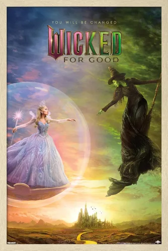 Vista 7 de Wicked: For Good (2025) - Póster de pared de una hoja de burbujas, 22.4 pulgadas de largo x 14.7 pulgadas de ancho, versión enmarcada de madera