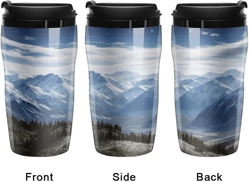 Vista 4 de Mountain View Coffee Cup Hot Coffee Travel Mug Reusable Iced Coffee Cups Double Heat Insulation Coffee Mug with Leak-Proof Lid Stylish Travel Cup