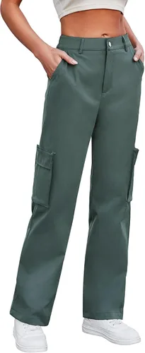 Vista 2 de ETOSELL Pantalones cargo de cintura alta para mujer, pantalones casuales de pierna ancha, elásticos, Y2K Streetwear con 6 bolsillos