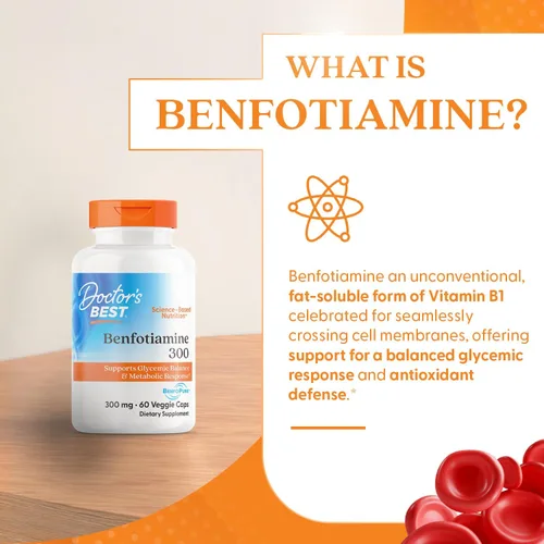 Vista 7 de Doctor's Best Benfotiamine 300 con BenfoPure, ayuda a mantener un metabolismo saludable de la glucosa, sin OMG, vegano, sin gluten, sin soja, 300