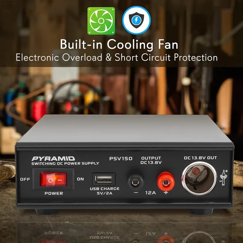 Vista 6 de Pyramid Convertidor universal de fuente de alimentación AC-DC 12V: entrada de CA dual de 115/230V, puerto USB, terminal de tornillo para encendedor