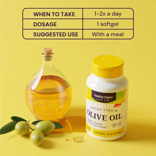 Vista 5 de Healthy Origins Aceite de oliva, 1250 mg - Suplemento para la salud del corazón con aceite de oliva virgen extra orgánico prensado en frío