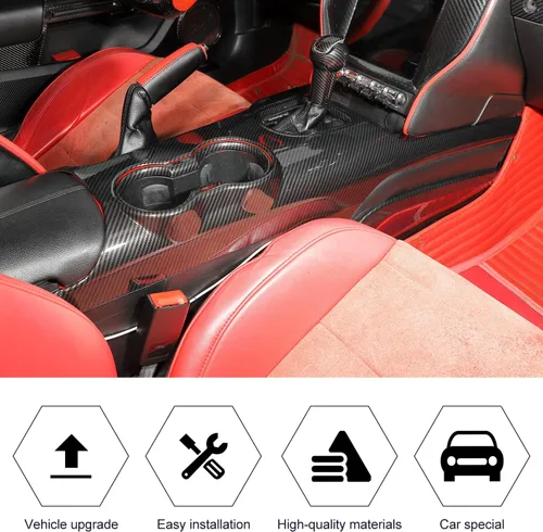 Vista 3 de RT-TCZ Cubierta de Panel de Cambios de Consola Central de Fibra de Carbono, Marco de Portavasos, Kit de Accesorios de Decoración Interior para Ford