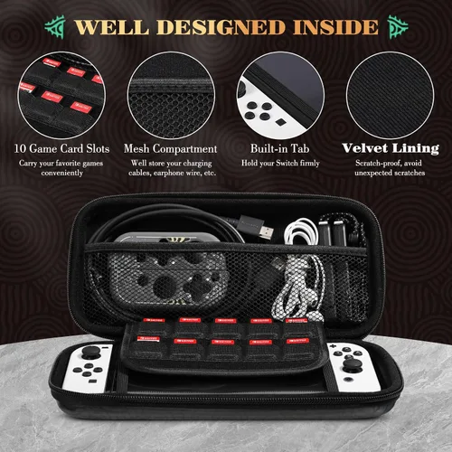 Vista 5 de MoKo Funda de transporte para Nintendo Switch OLEDNintendo Switch, funda rígida de transporte de viaje con 10 ranuras para juegos, funda para Switch