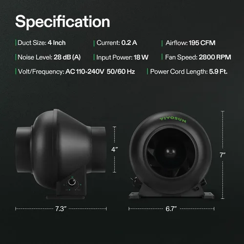 Vista 7 de VIVOSUN M4 4" ventilador en línea del motor de la EC, velocidad variable