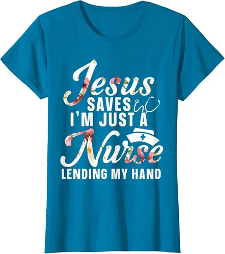 Vista 18 de Jesus Saves I'm Just A Nurse Lending My Hand RN Christian T-Shirt Asphalt Grey