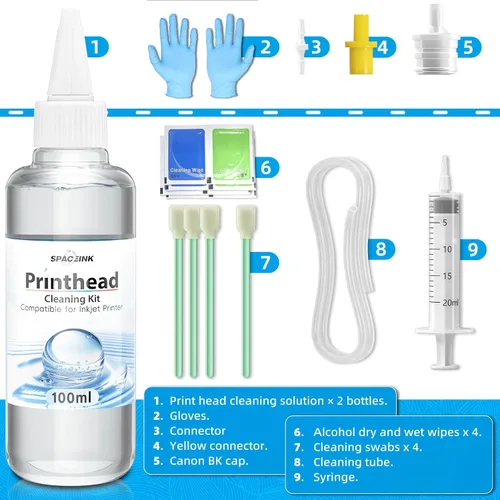 Vista 6 de Spaceink Kit de limpieza de cabezal de impresión 6.8 fl oz para impresora E pson, kit de limpieza de impresora para HP, kit de limpieza de cabezal