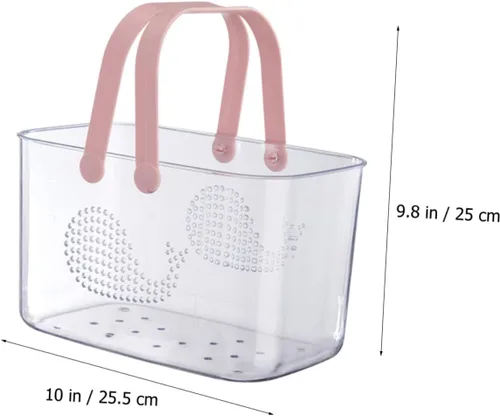 Vista 9 de Cesta de ducha de plástico de gran capacidad, mango fácil de limpiar para organización de baño, pescado rosa