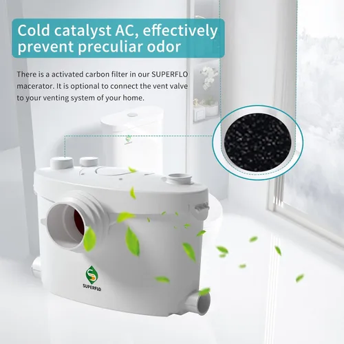 Vista 7 de SUPERFLO Sistema de inodoro macerante silencioso y potente de descarga ascendente para lavabo y bañera con bomba de inodoro de 600 W y ventilación