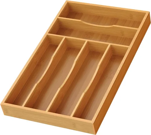 Vista 8 de Organizador de cubiertos, soporte para utensilios de cajón de cocina (bambú, grande)
