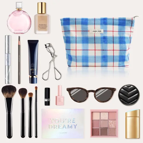 Vista 6 de Wudygirl Bolsa de maquillaje de lona para mujer, organizador estético de maquillaje, bolsa de maquillaje de viaje, bolsa de aseo para bolso, bolsa