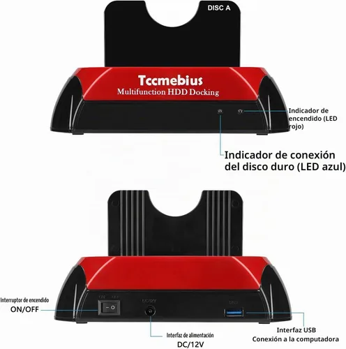 Vista 3 de TCC-S868-US - Estación de acoplamiento para disco duro USB 3.0 a 2.5 SATA IDE de 3.5 pulgadas, lector de ranuras duales, carcasa externa, para 2.5