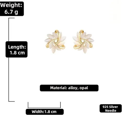 Vista 6 de Pendientes de plata de ley 925 chapados en oro de 14 quilates para mujer, aretes de pétalo de ópalo, exquisitos aretes de mujer adecuados