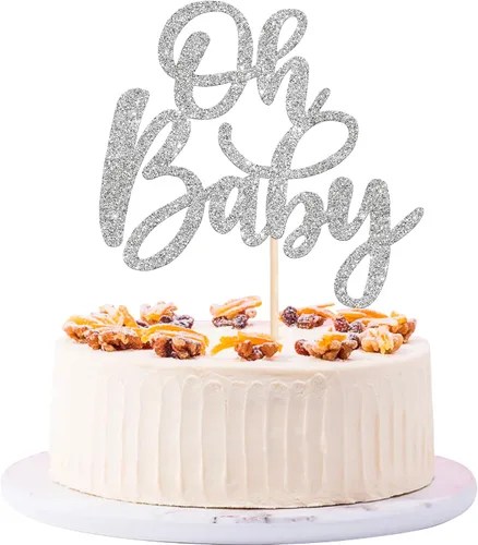 Vista 17 de 24 piezas Oh Baby Cupcake Toppers Glitter Baby Shower Cupcake Picks Reveal Género Decoración de Pasteles para Baby Shower Niños Niñas Fiesta de Azul