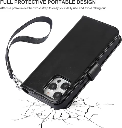 Vista 7 de Funda tipo cartera desmontable Bocasal para iPhone 15 Pro Max con bloqueo RFID, ranuras para tarjetas, soporte magnético, cuero PU premium, atril