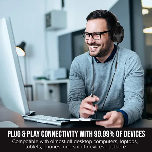 Vista 5 de Sonitum Juego de auriculares y micrófono de alta calidad para el aula, auriculares estéreo con micrófono y almohadillas giratorias suaves