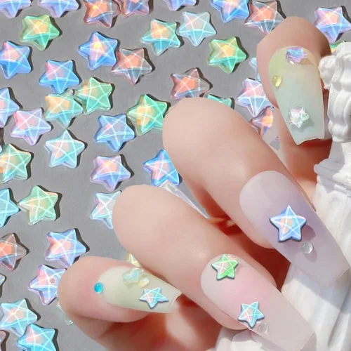 Vista 3 de 50 piezas de encantos de uñas con estrellas y gemas, diamantes de imitación de estrellas para uñas, encantos de uñas con estrellas, encantos