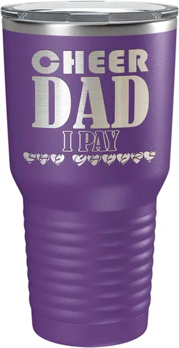 Vista 36 de Cheer Dad I Pay She Cheers - Vaso de acero inoxidable con tapa aislada, color negro