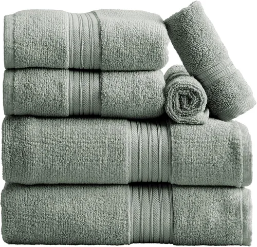 Vista 10 de Great Bay Home Juego de 6 toallas de mano color gris, 100% algodón hilado en plumas, juego de 6 toallas de mano de 26 x 16 pulgadas, toallas