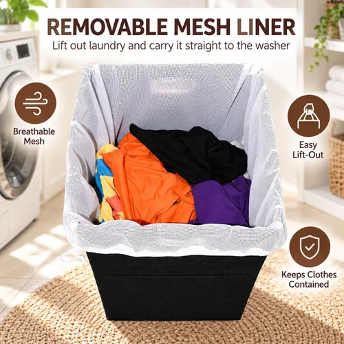 Vista 3 de Freegrace - Cesta de lavandería extragrande, cesta plegable con bolsa de Negro
