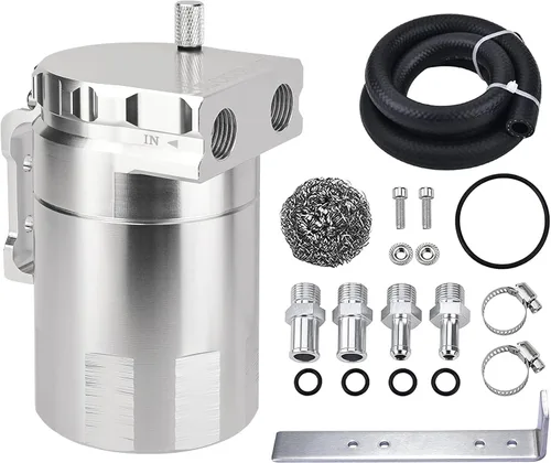 Vista 10 de EVIL ENERGY - Depósito de captura de aceite, kit universal con deflector y manguera de combustible NBR, tanque separador de aceite de aire de Negro
