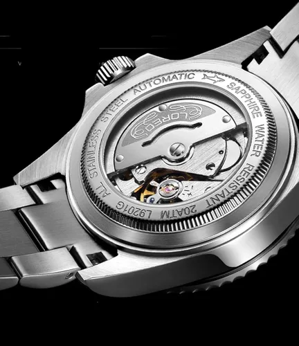 Vista 3 de LOREO Reloj automático para hombre de acero inoxidable, bisel giratorio de cristal de zafiro militar, para hombre