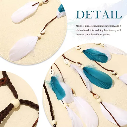 Vista 4 de Diadema de plumas bohemias, disfraz de gitano indio, tocados de concha azul, tocados hechos a mano, accesorios para el cabello de plumas