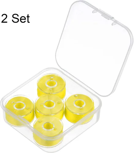 Vista 3 de HARFINGTON Hilo de bobina preenrollado con estuche de plástico de almacenamiento para máquina de bordar y coser, color amarillo