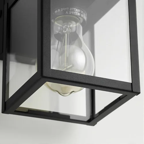 Vista 9 de mirrea Aplique de pared clásico de 7 pulgadas para exteriores, 1 luz en negro mate, marco de metal rectangular y pantalla de vidrio transparente